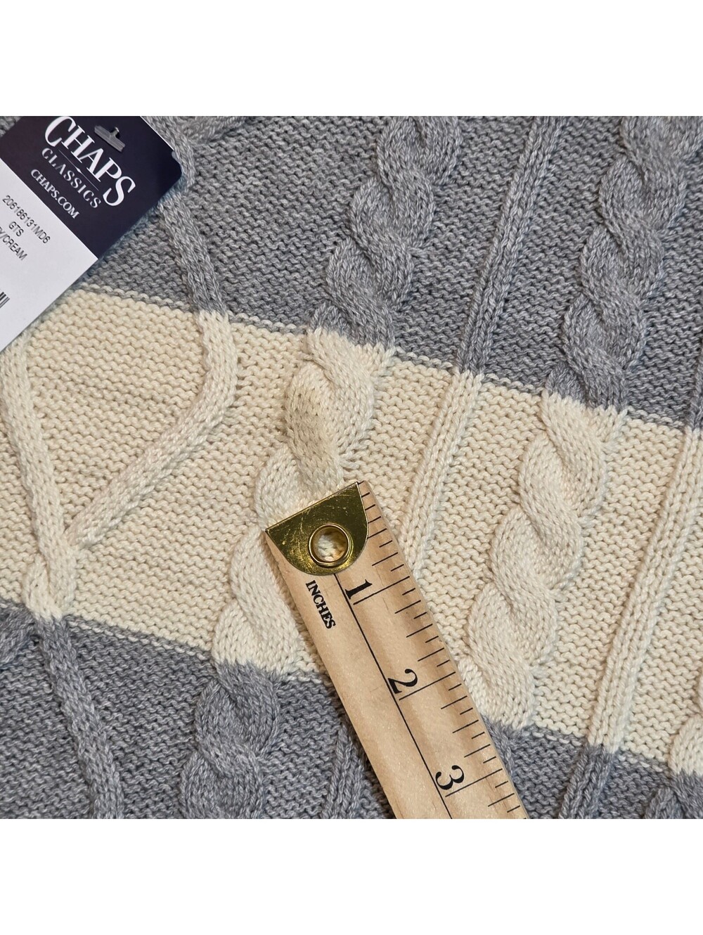 NWT Chaps Classics Striped Cable Knit Crewneck Sweater Grey Cream Women's Large - Picture 5 of 6